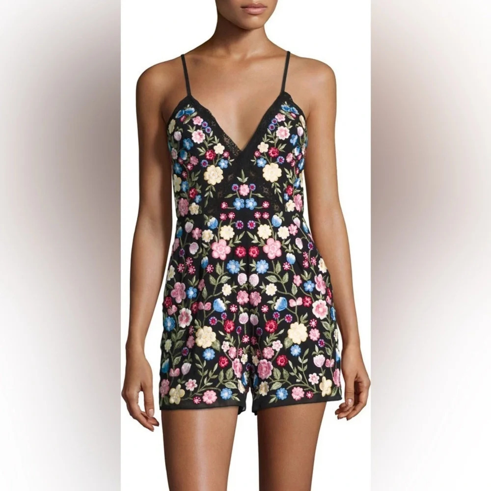 NWOT Needle And Thread Flower Foliage Playsuit Sleeveless Romper Black Multi 4